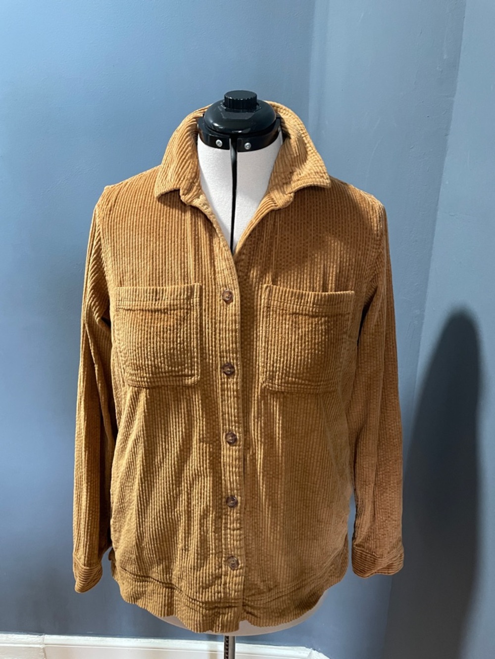L.L.Bean Tan Corduroy Jacket Shacket with Blue Neck Label Size-Small